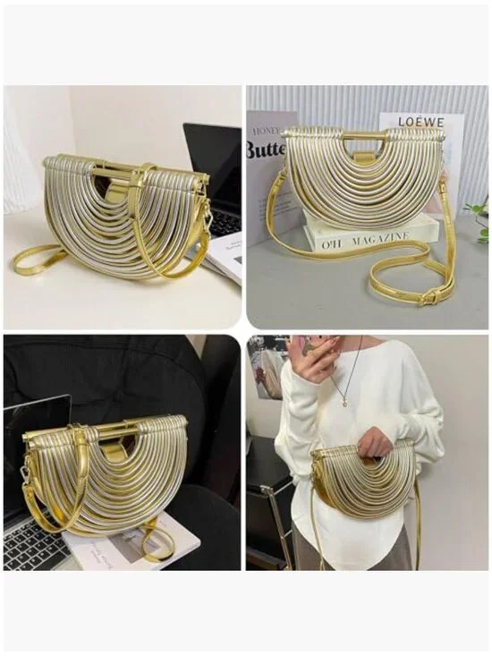 PU Vegan Soft Leather Woven Evening Clutch Purse with Adjustable Strap - Picture 2 of 7